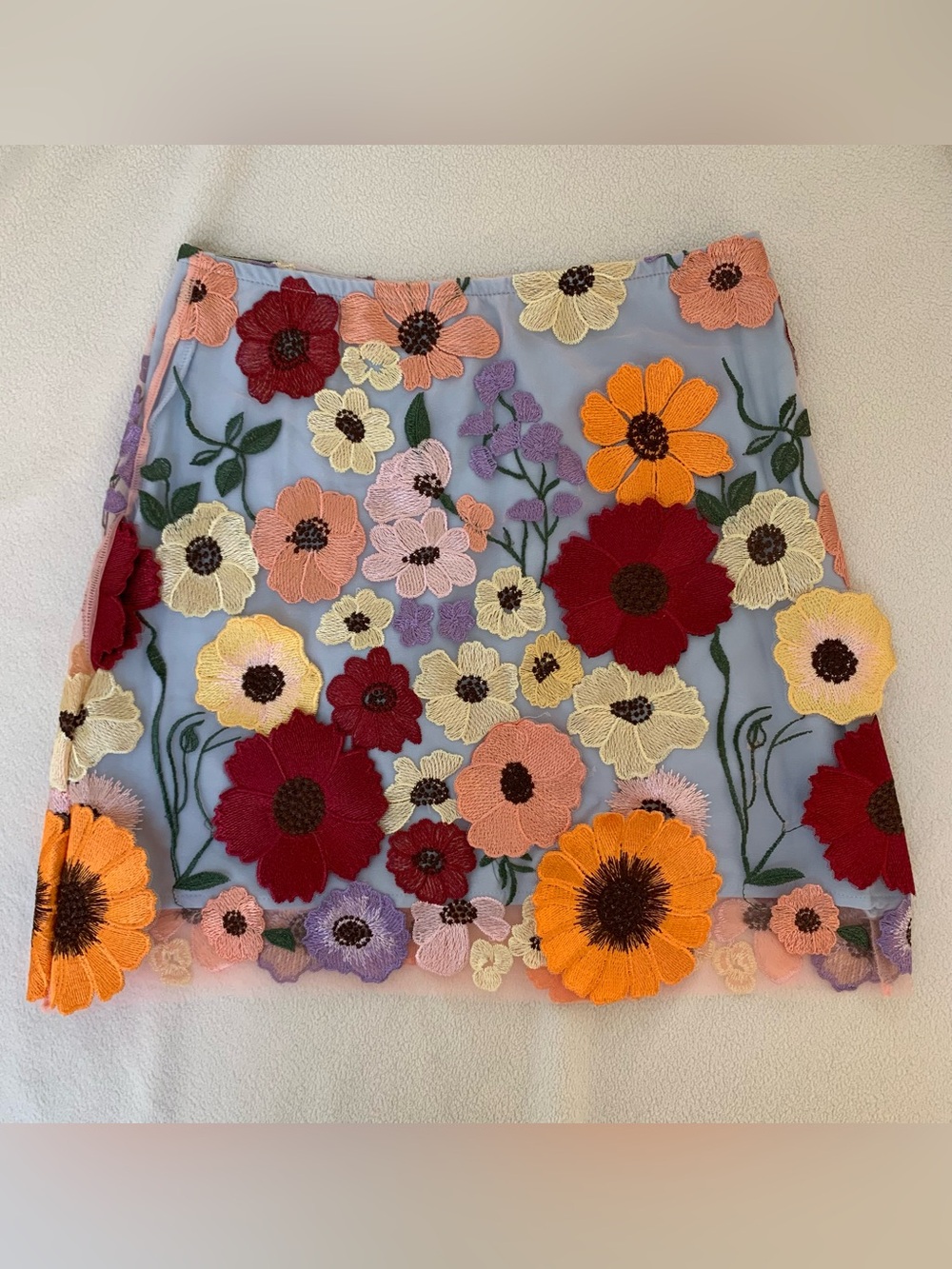 Finesse Addie Floral Embroidered Skirt Women M, Blue Mesh Hippie Festival Fairy